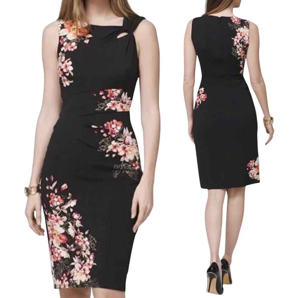 Black House White Market Floral Print Sheath Dress Twist Detail Black Pink 0P